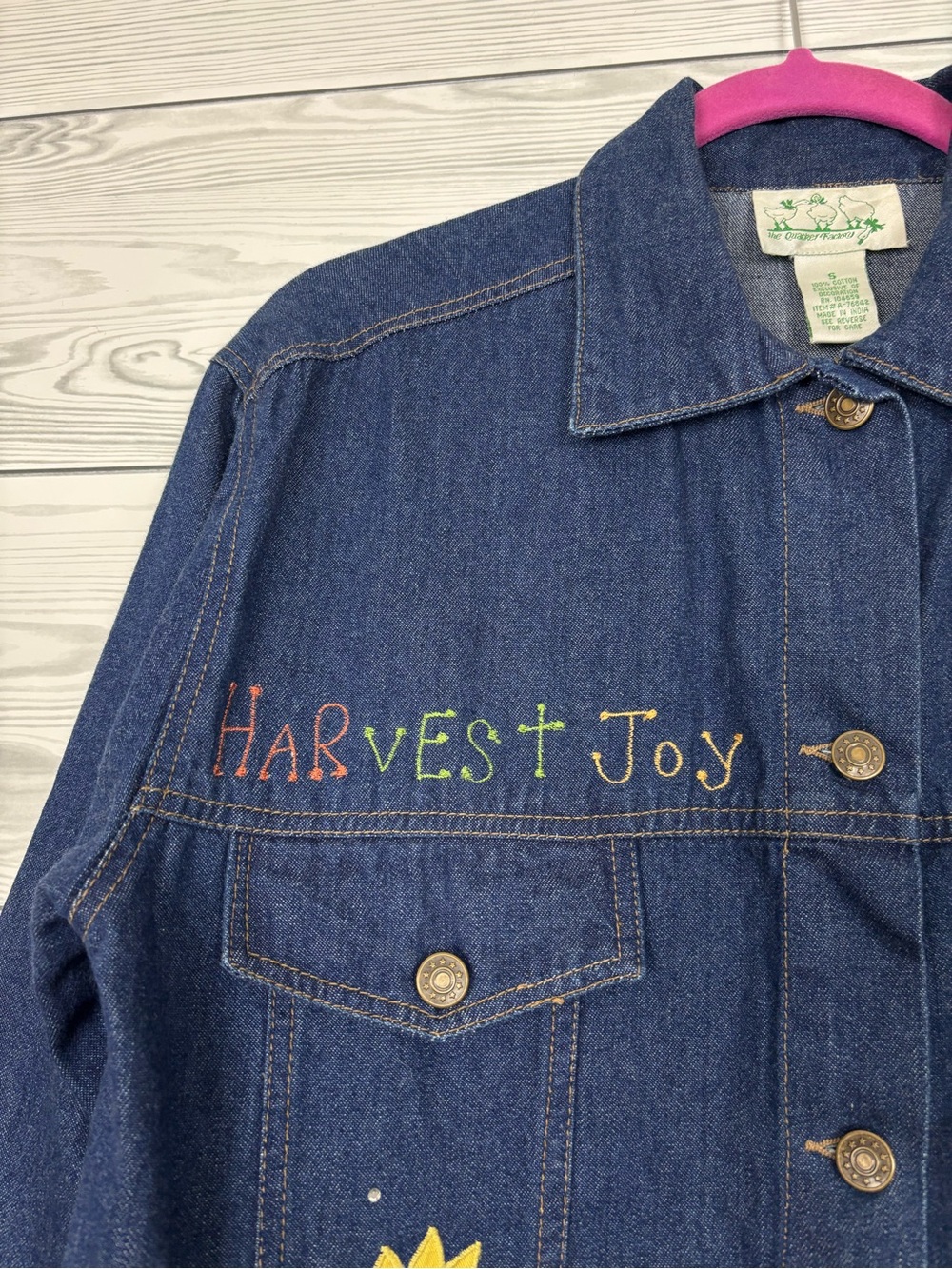 The Quacker Factory Fall Harvest Pumpkin Denim Jacket Size Small Halloween - Picture 4 of 10